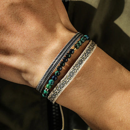 Tibetan Steel & Handmade Spirit Bracelet for "Creativity & Flow" (Beads made of Natural Lapis Lazuli)