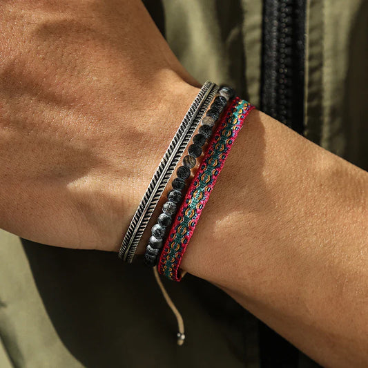 Tibetan Steel & Handmade Spirit Bracelet for "Health & Magnetic Attraction" (Beads made of Weathered Stone Agate)
