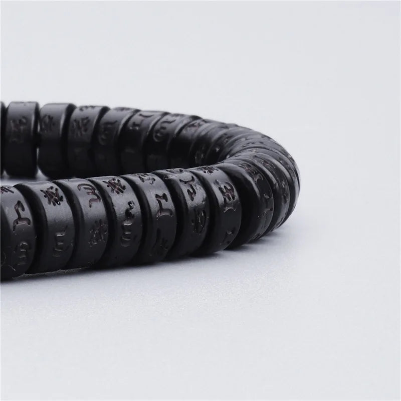 Handmade Tibetan Blessed Natural Coconut Shell Beads with Carved OM Mani Padme Hum for "Inner Peace & Protection"
