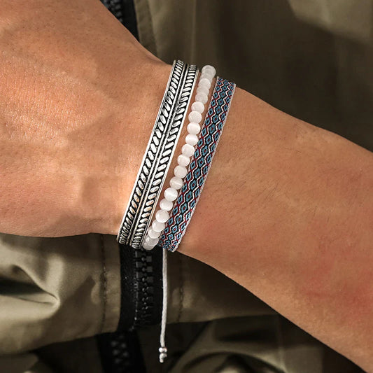 Tibetan Steel & Handmade Spirit Bracelet for Energy Cleansing & Balance (Beads made of Lucky Cat's Eye)