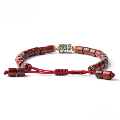 Buddhist Handcrafted Nature Sandalwood Bracelet for "Protection & Courage" - with Prayer Wheel, Mala Beads & Healing Natural Sanders Wood