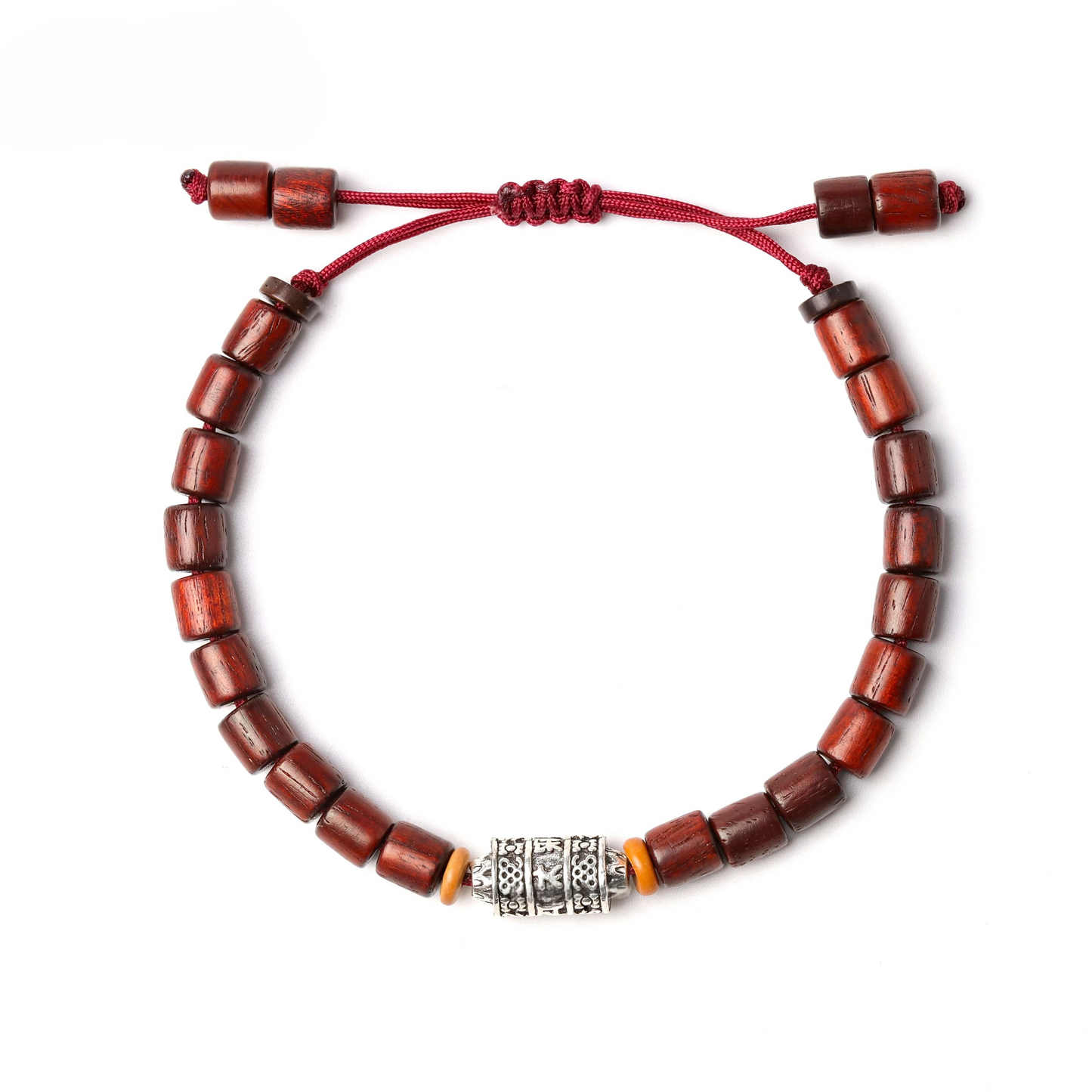 Buddhist Handcrafted Nature Sandalwood Bracelet for "Protection & Courage" - with Prayer Wheel, Mala Beads & Healing Natural Sanders Wood