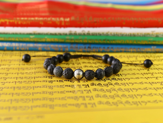 Handmade Tibetan Blessed Black Onyx for "Protection & Inner Strength" with Om Mani Padme Hum Charm
