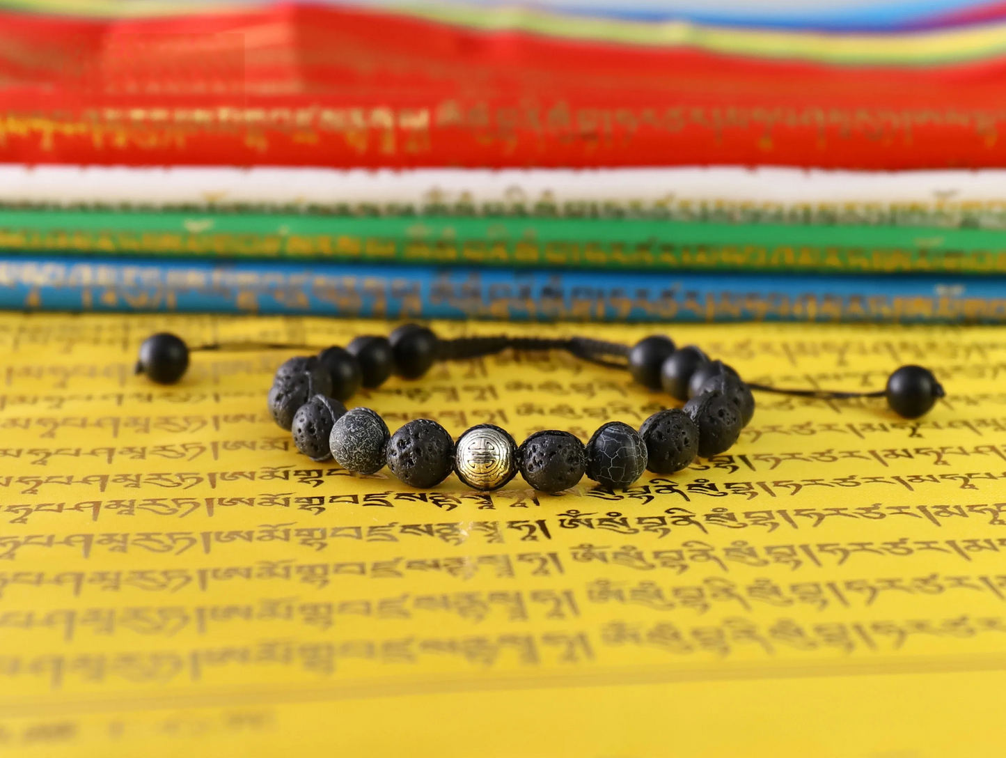 Handmade Tibetan Blessed Black Onyx for "Protection & Inner Strength"  with Om Mani Padme Hum Charm