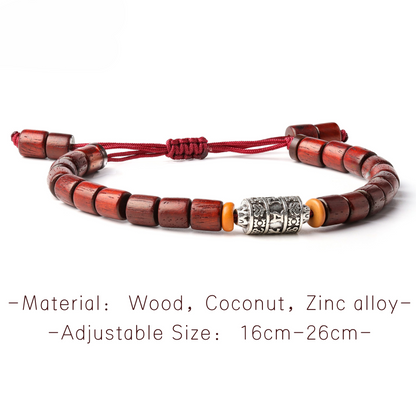 Buddhist Handcrafted Nature Sandalwood Bracelet for "Protection & Courage" - with Prayer Wheel, Mala Beads & Healing Natural Sanders Wood