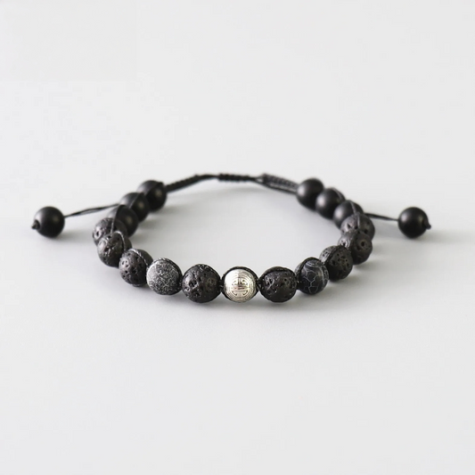 Handmade Tibetan Blessed Black Onyx for "Protection & Inner Strength"  with Om Mani Padme Hum Charm