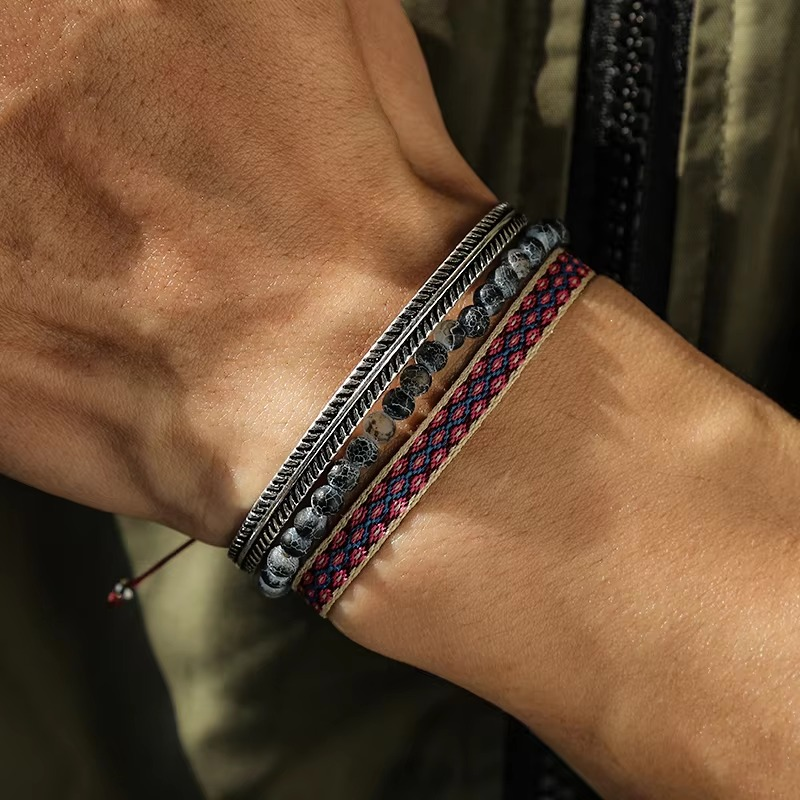 Tibetan Steel & Handmade Spirit Bracelet for "Health & Magnetic Attraction" (Beads made of Weathered Stone Agate)
