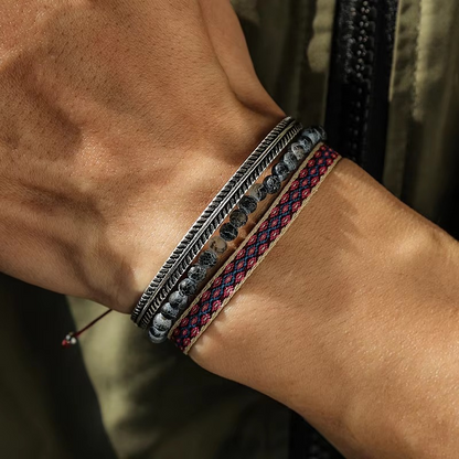 Tibetan Steel & Handmade Spirit Bracelet for "Health & Magnetic Attraction" (Beads made of Weathered Stone Agate)