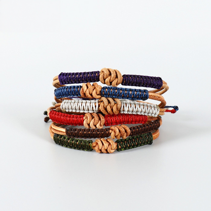 Handmade Tibetan Blessed Leather Knot for "Grounding & Strength" – Real Leather Protection Bracelet