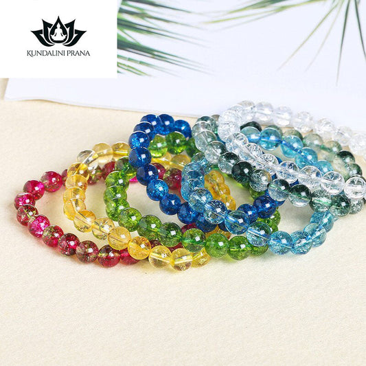 Natural Crystal Gemstone ~ Rainbow Popcorn Stones w/ Crackle Quartz Bracelet ~ for "Healing, Alignment and Balance"
