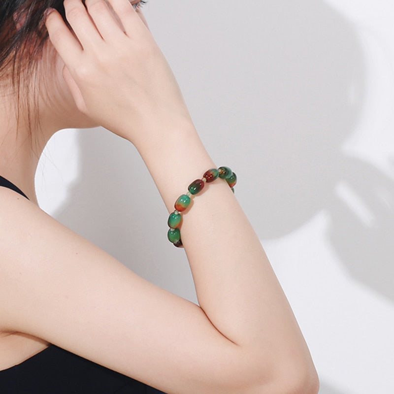 Natural Crystal Gemstone ~ Green Peacock Ore & Agates Bracelet ~ for "Happiness and Acceptance"
