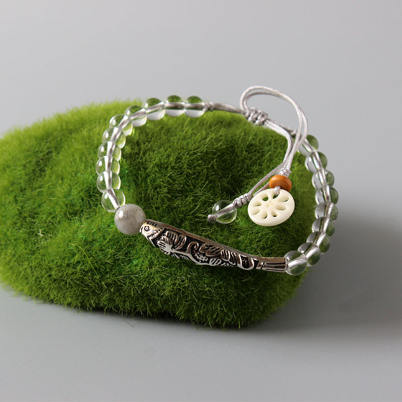 Serenity Crystal Bracelet (Pure Crystal, Vintage Silver, and Tagua Nut)