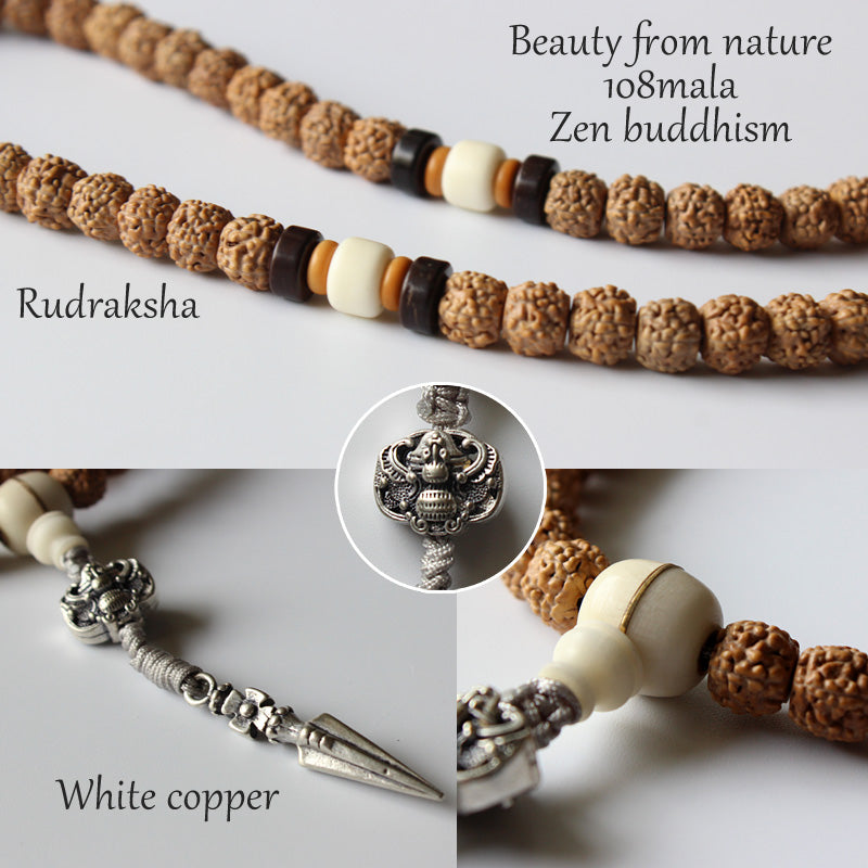 Buddhist Handcrafted Nature Sandalwood Empowerment Necklace (Ivory Rudraksha Beads)