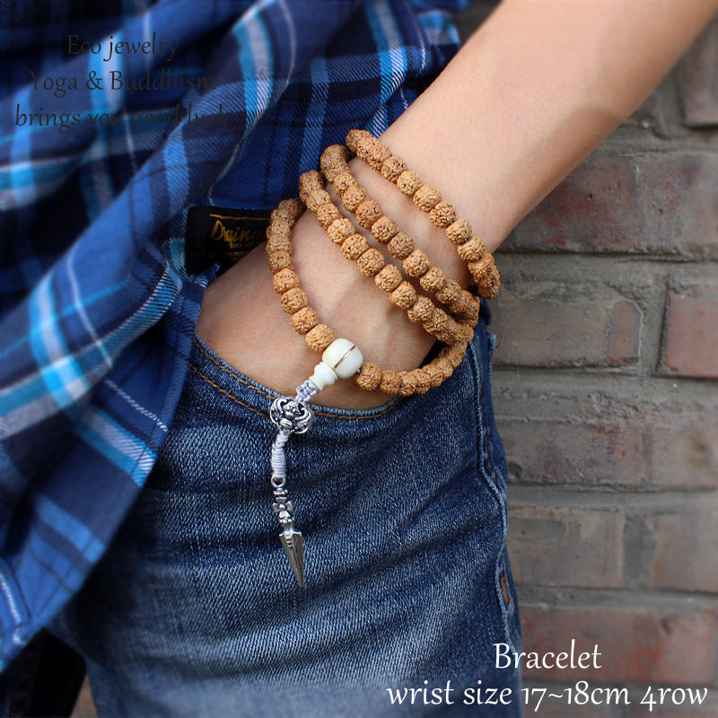 Buddhist Handcrafted Nature Sandalwood Empowerment Necklace (Ivory Rudraksha Beads)