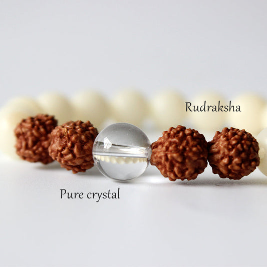 Buddhist Handcrafted Nature Sandalwood Bracelet for "Spirit Awakening" (made with Nature's White Bodhi & Rudraksha Seed)