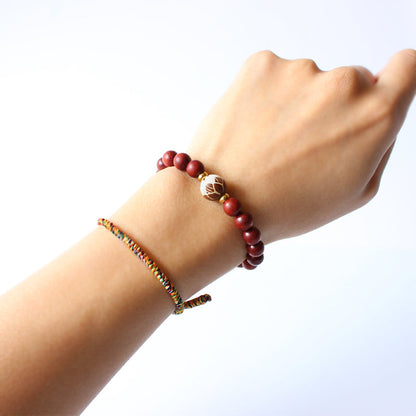 Buddhist Handcrafted Nature Sandalwood Bracelet for "Patience & Health"  with Hand-carved Lotus Flower Charm
