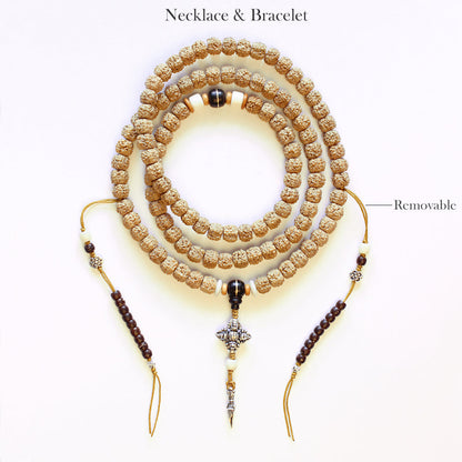 Buddhist Handcrafted Nature Sandalwood Salubrious Tribal Necklace for "Intuition & Character" (Handcarved Organic Rudraksha Beads)