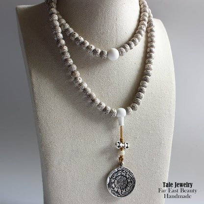 Buddhist Handcrafted Nature Sandalwood Necklace "One With Nature" (made from Organic Bodhi Tree)