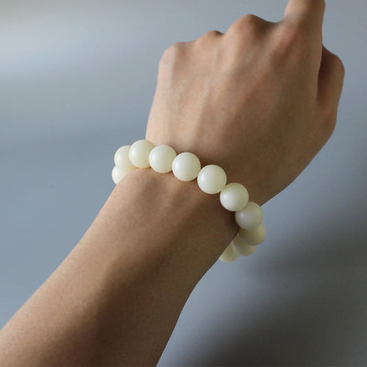 Buddhist Handcrafted Nature Sandalwood Bracelet for "Purity" (made with Organic White Ivory Seeds)