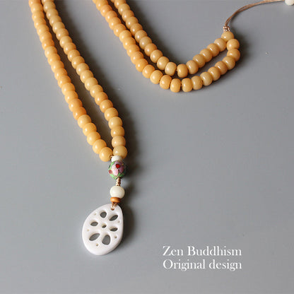 Buddhist Handcrafted Nature Sandalwood Necklace - "Peacefully Awake" (made with Natural Tree Bodhi Seed)