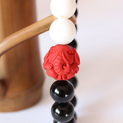 Healing Bracelet with Carved Elephant Charm (Black Obsidian)