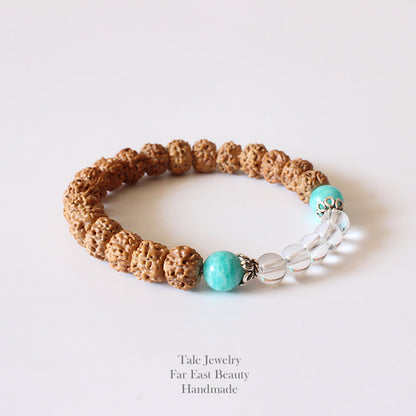 Buddhist Handcrafted Nature Sandalwood Bracelet for "Positivity" (made with Organic Rudraksha Seeds & Pure Crystals)