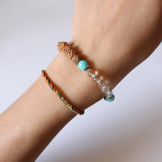 Buddhist Handcrafted Nature Sandalwood Bracelet for "Positivity" (made with Organic Rudraksha Seeds & Pure Crystals)