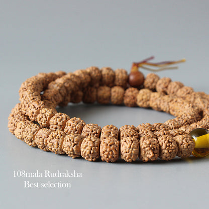 Buddhist Handcrafted Nature Sandalwood Cleansed Chakra Necklace (Ivory Rudraksha Beads)