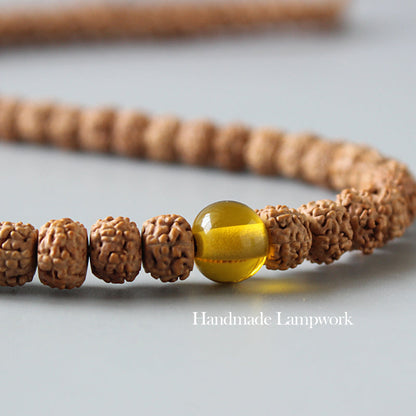 Buddhist Handcrafted Nature Sandalwood Cleansed Chakra Necklace (Ivory Rudraksha Beads)