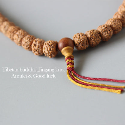 Buddhist Handcrafted Nature Sandalwood Cleansed Chakra Necklace (Ivory Rudraksha Beads)