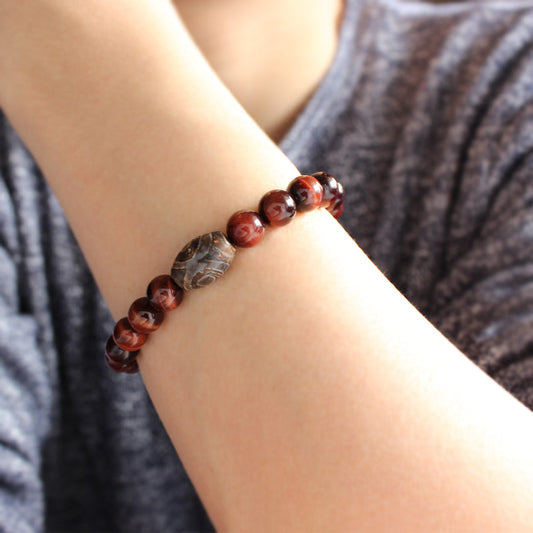 Buddhist Handcrafted Nature Sandalwood Harmony Bracelet (Tiger Eye & Rudraksha)
