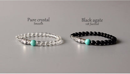 Lucky Fish Charm Bracelet (Pure Quartz, Black Agate, and Natural Amazon Stone)