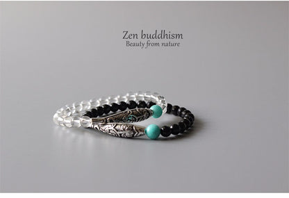 Lucky Fish Charm Bracelet (Pure Quartz, Black Agate, and Natural Amazon Stone)