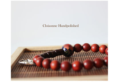 Buddhist Handcrafted Nature Sandalwood Composure Bracelet with Lotus Leaf Charm (Red Sandalwood)