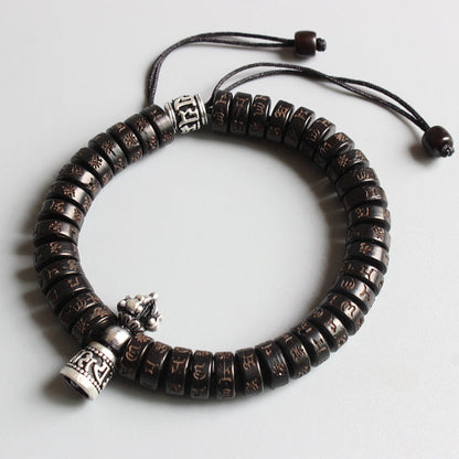 Buddhist Handcrafted Nature Sandalwood Bracelet for "Calmness & Tranquility" (made with Vajra Blessed Charm & Organic Coconut Beads)