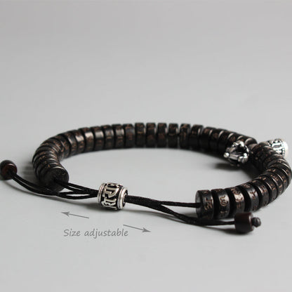 Buddhist Handcrafted Nature Sandalwood Bracelet for "Calmness & Tranquility" (made with Vajra Blessed Charm & Organic Coconut Beads)