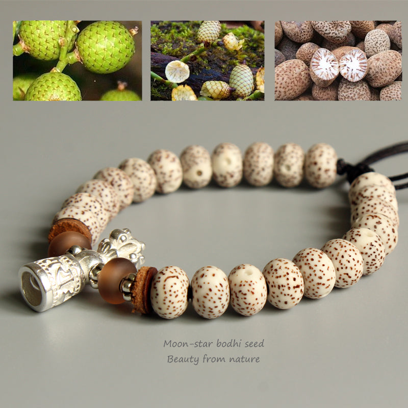 Buddhist Handcrafted Nature Sandalwood Vajra Bracelet (Bodhi Ivory Seeds)