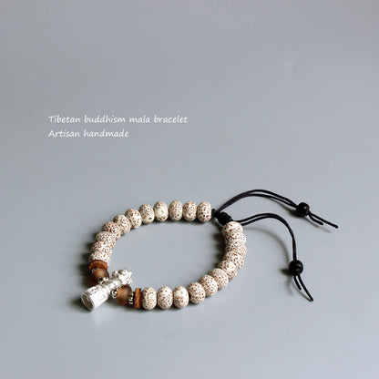 Buddhist Handcrafted Nature Sandalwood Vajra Bracelet (Bodhi Ivory Seeds)