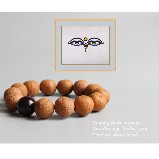 Buddhist Handcrafted Nature Sandalwood Bracelet for "Positivity" (made with Tiger Eye Stone & Organic Bodhi Seeds)