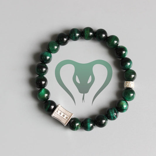Protection Bracelet with Om Mani Padme Hum Charm (Green Cobra Eyestone)
