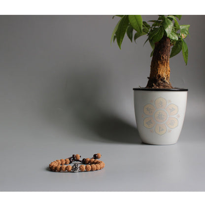 Buddhist Handcrafted Nature Sandalwood Bracelet for "Vitality and Athleticism" (made with Lucky Bat Amulet & Rudraksha Seeds)