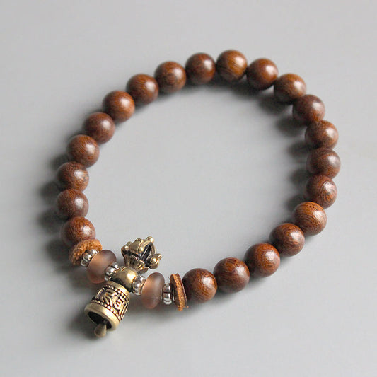 Buddhist Handcrafted Nature Sandalwood Bracelet for Optimism & Passion (Copper Vajra and Red Sandalwood)