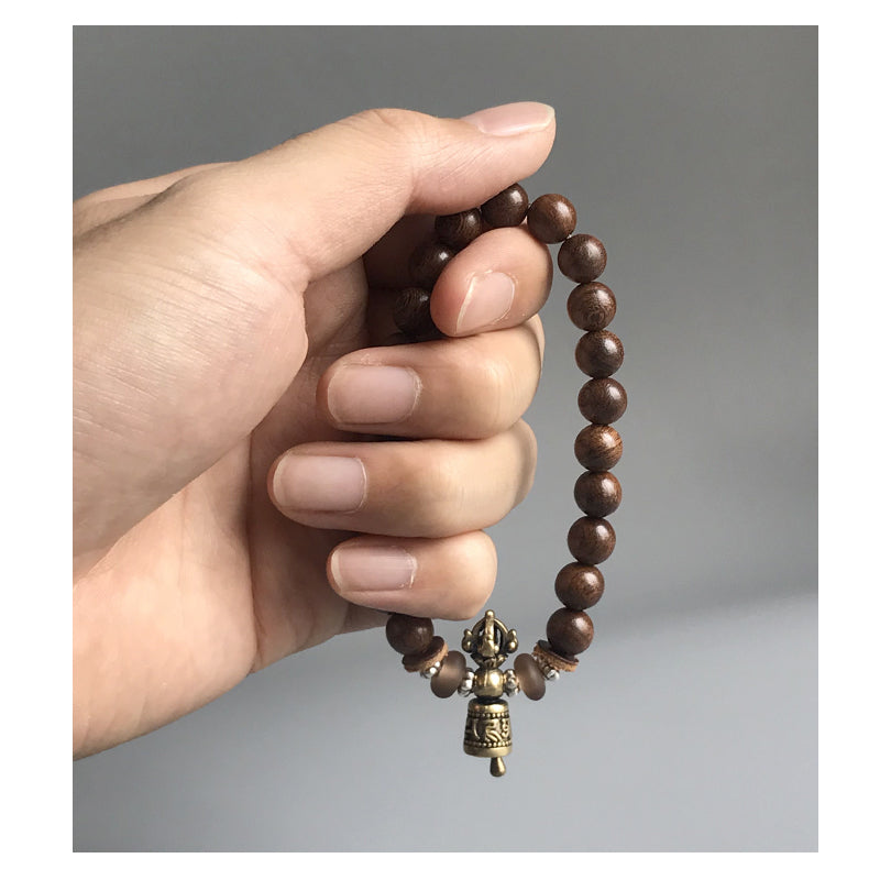 Buddhist Handcrafted Nature Sandalwood Bracelet for Optimism & Passion (Copper Vajra and Red Sandalwood)