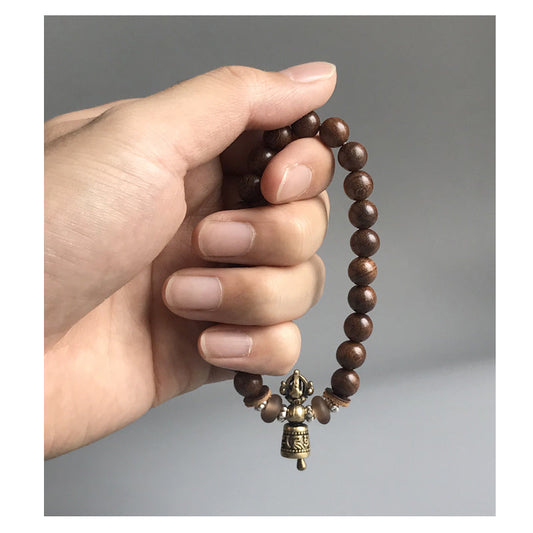 Buddhist Handcrafted Nature Sandalwood Bracelet for Optimism & Passion (Copper Vajra and Red Sandalwood)