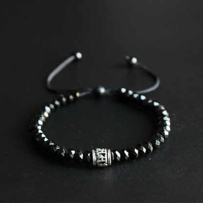 Buddhist Handcrafted Nature Sandalwood Bracelet for "Strength" (Black Agate)