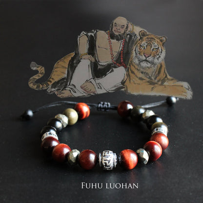 Buddhist Handcrafted Nature Sandalwood Balance Bracelet (Obsidian and Tiger Eye Stone)