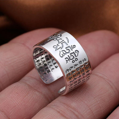 Open Ring of Simplicity and Elegance with Heart Sutra Engraving (Silver)
