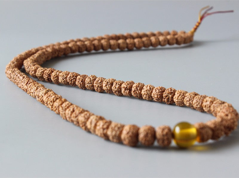 Buddhist Handcrafted Nature Sandalwood Cleansed Chakra Necklace (Ivory Rudraksha Beads)