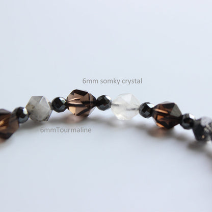 Buddhist Handcrafted Nature Sandalwood Confidence & Soothing Bracelet (Smoky Crystals & Tourmaline)