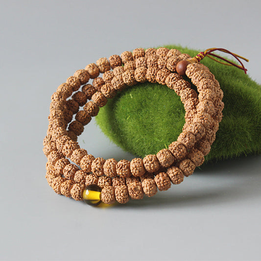 Buddhist Handcrafted Nature Sandalwood Cleansed Chakra Necklace (Ivory Rudraksha Beads)